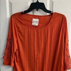 New York Laundry Women's Top with Lace Sleeves - Vibrant Orange